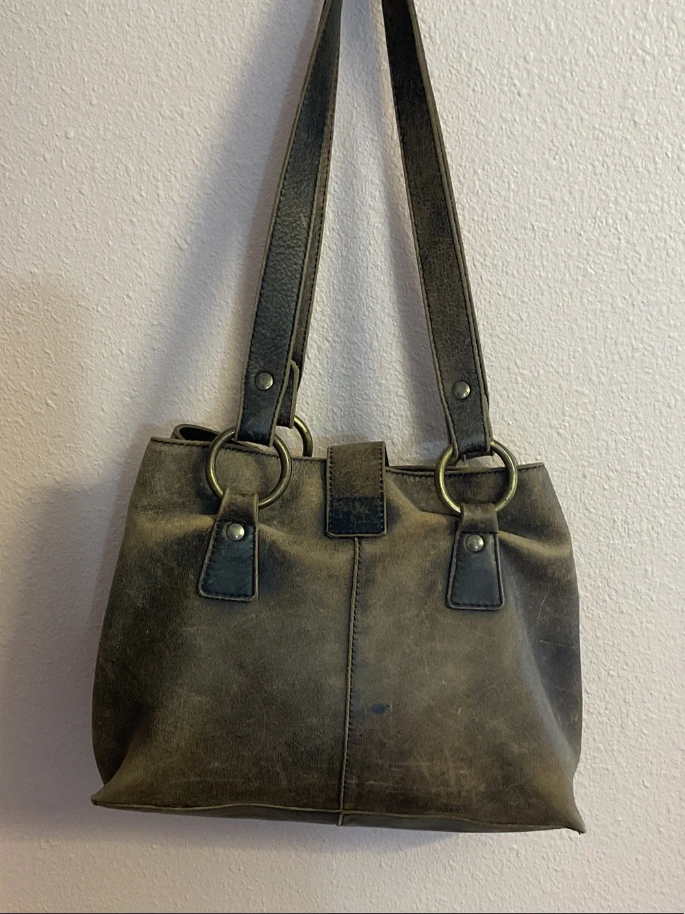 Women's HOBO Distressed Leather Shoulder Bag - Brown